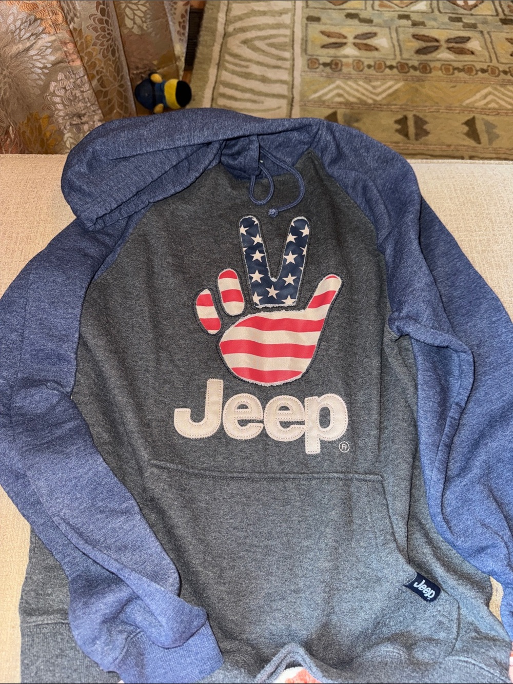 Jeep Hoodie with American Flag Peace Hand - Blue & Gray
